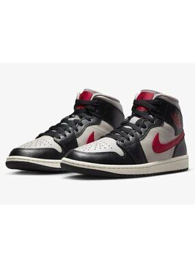 Air Jordan 1 Mid Black / Grey / Red Sneakers - 5.5US, BNIB